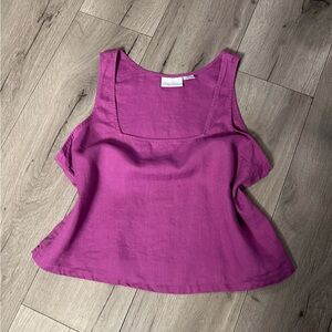 Cynthia Rowley XL Fuchsia Linen Crop Top Sleeveless Cool Summer Comfort Girly